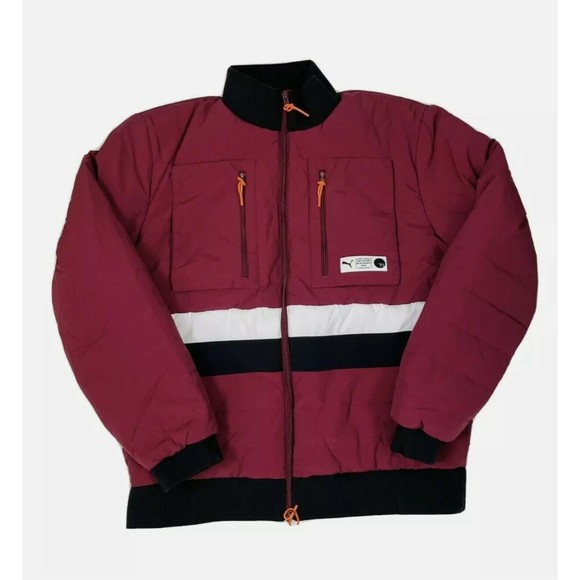 Puma Winter Parquet Quilted Puffer Men's Jacket Retro Burgundy Black Size Large - Picture 1 of 9